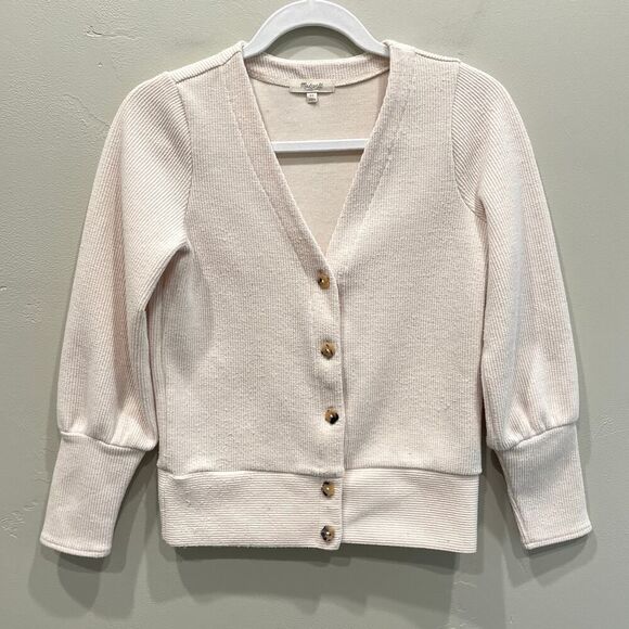 Madewell Ottoman Rib Cardigan Top Bleached Linen - Size: XS - Picture 1 of 10